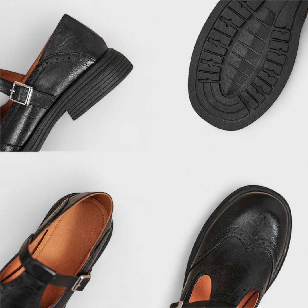 Women's Round Toe Buckle Strap Wingtip Shoes