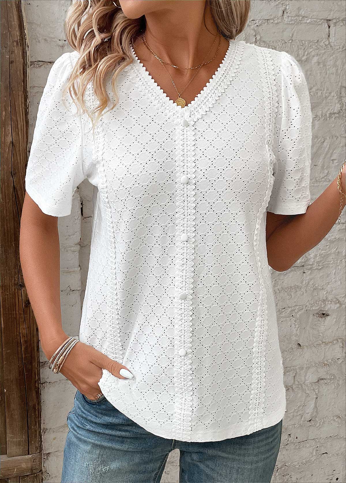 Women's Short-Sleeve Button-Front Blouse