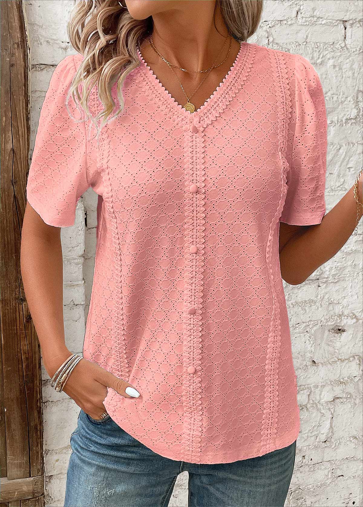 Women's Short-Sleeve Button-Front Blouse