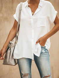 Women's Short-Sleeve Button-Up Blouse