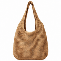 Women's Shoulder Bag in Woven Textured Polyester with Paper Lining - Spacious Shopping Bag with Two Long Handles