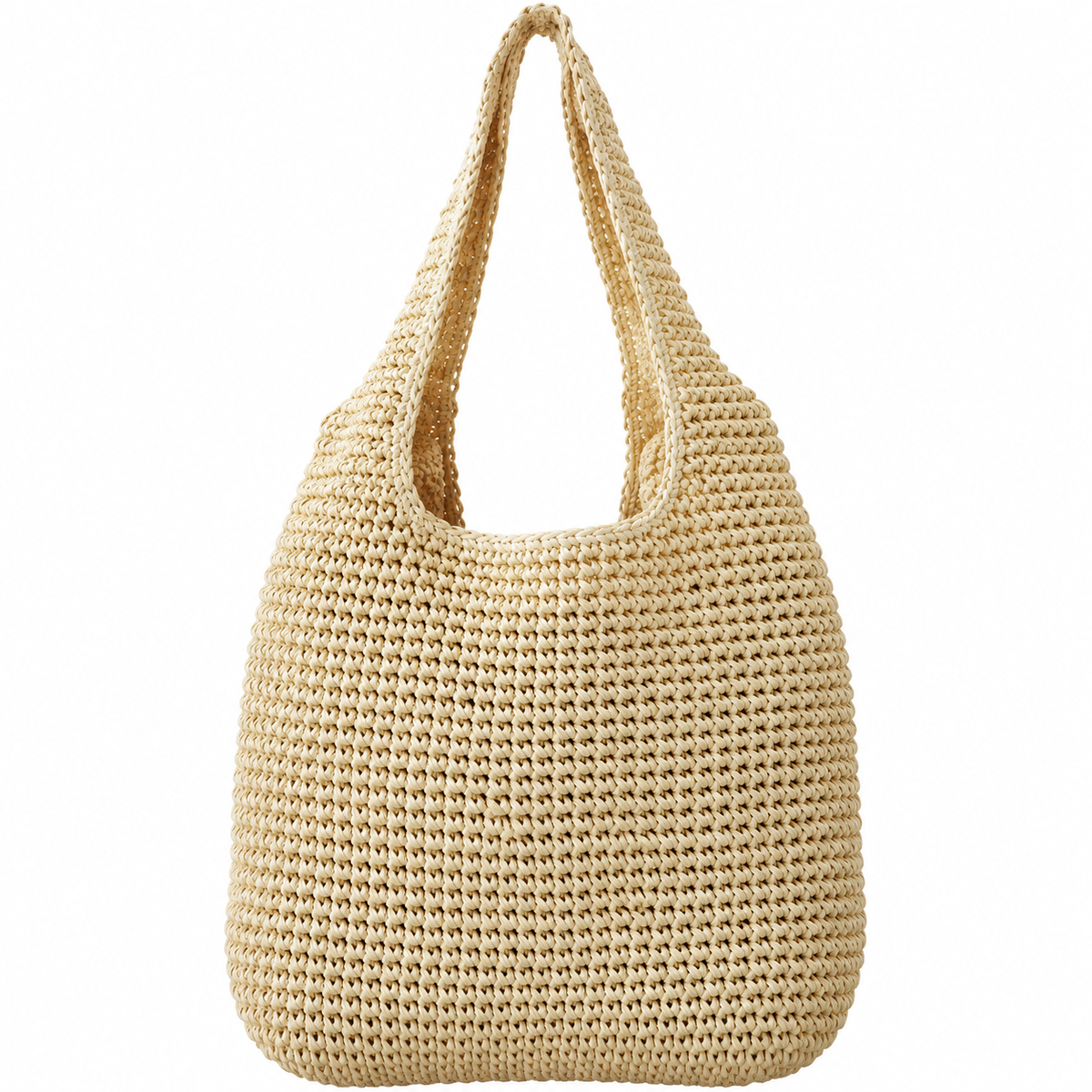 Women's Shoulder Bag in Woven Textured Polyester with Paper Lining - Spacious Shopping Bag with Two Long Handles