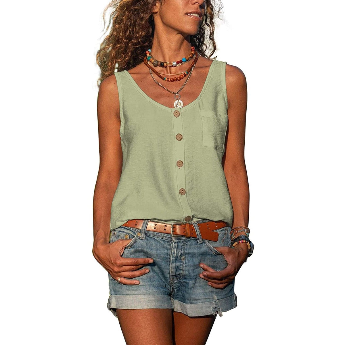 Women's Sleeveless Button-Down Top