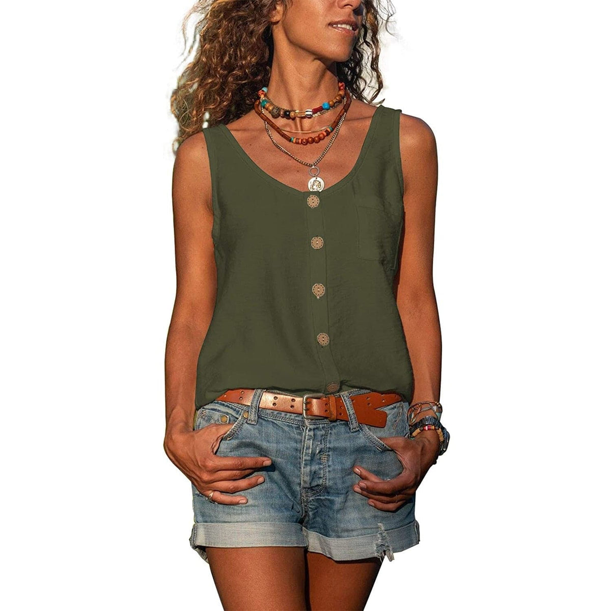 Women's Sleeveless Button-Down Top