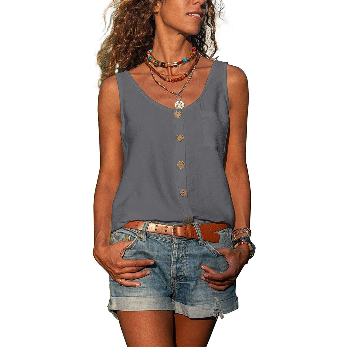 Women's Sleeveless Button-Down Top
