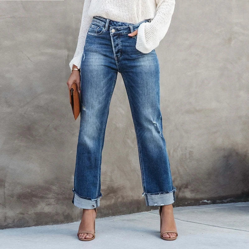 Women's Straight Leg Distressed Jeans