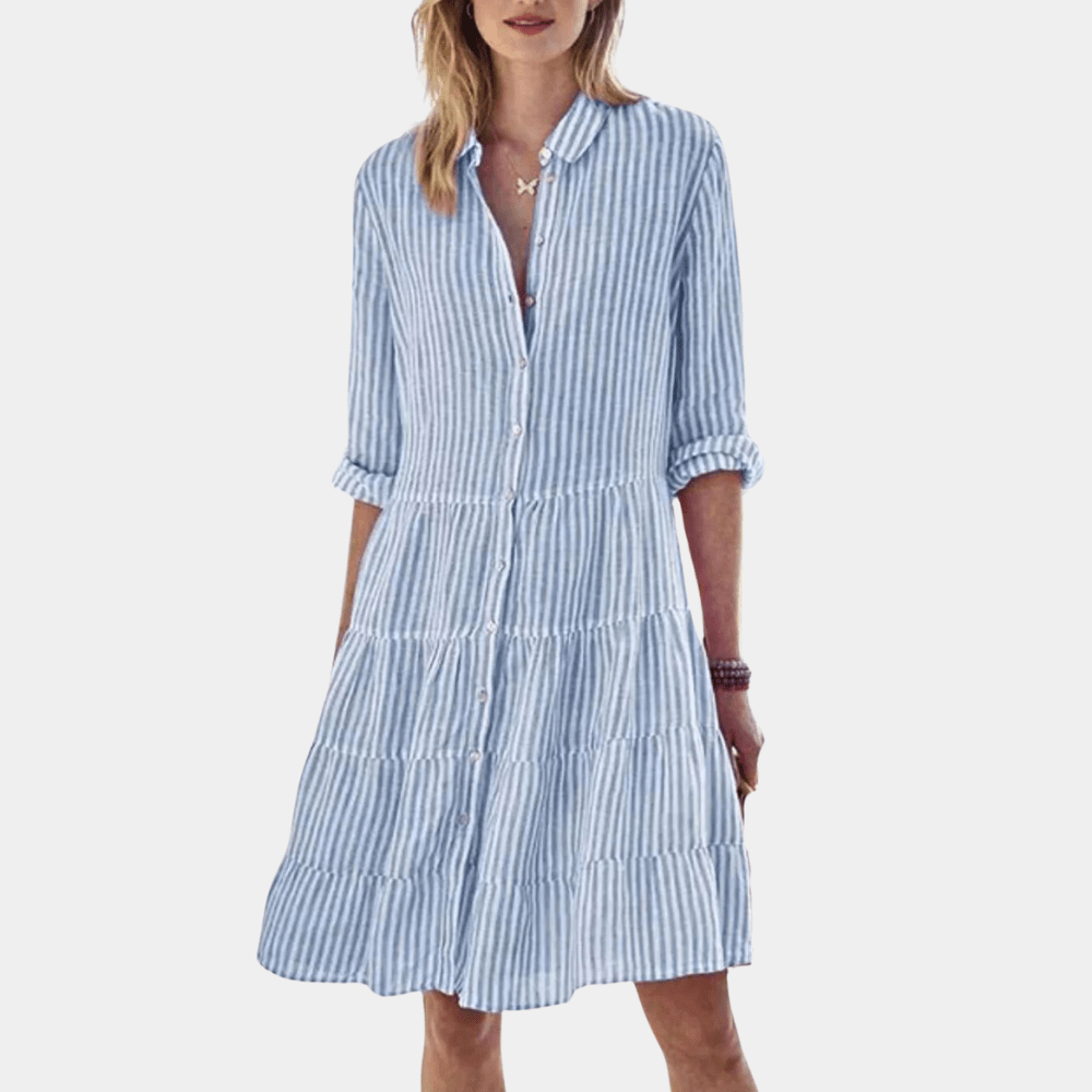 Women's Striped Tiered Shirt Mini Dress
