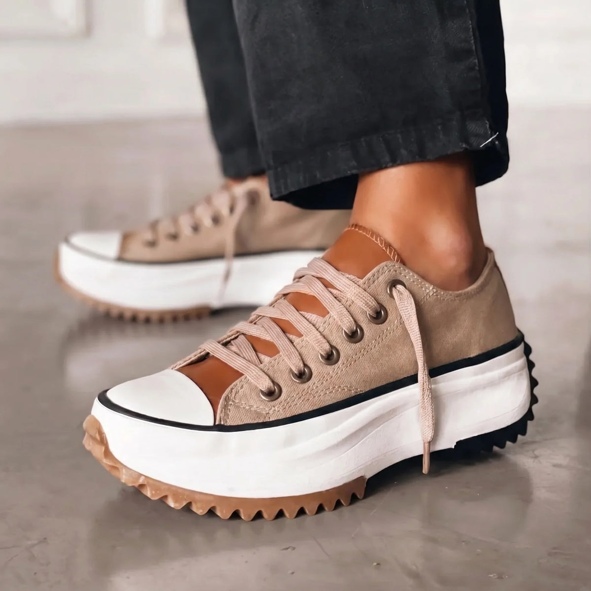 Women's Tan Lace-Up Platform Sneakers
