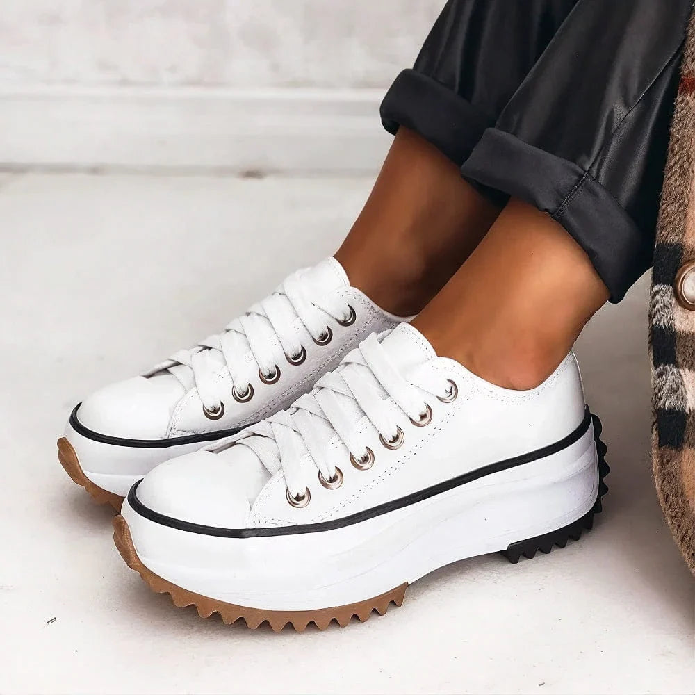 Women's Tan Lace-Up Platform Sneakers