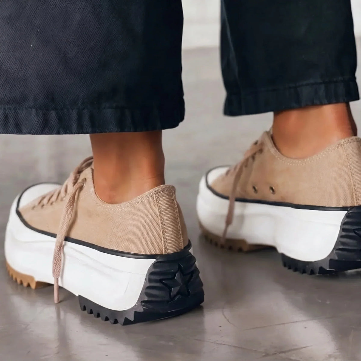 Women's Tan Lace-Up Platform Sneakers