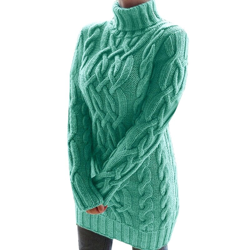 Women's Turtleneck Cable-Knit Sweater Dress