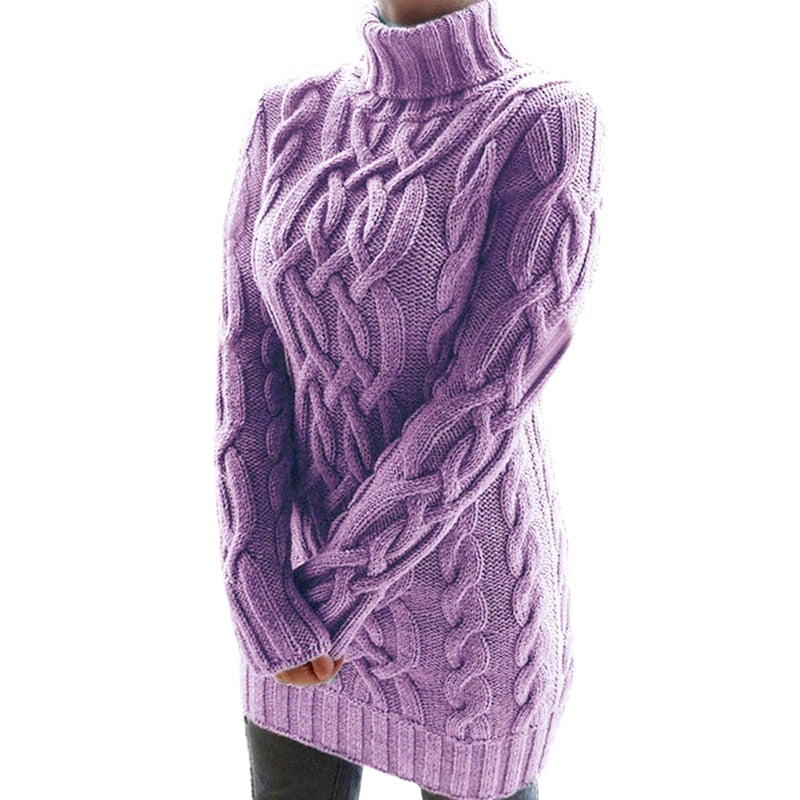 Women's Turtleneck Cable-Knit Sweater Dress