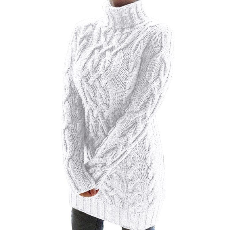 Women's Turtleneck Cable-Knit Sweater Dress