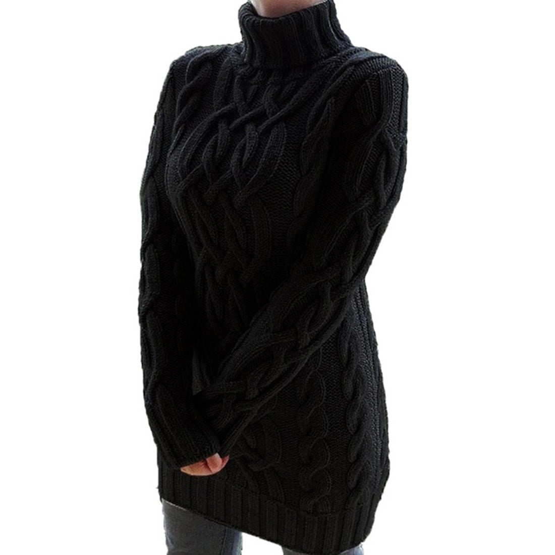 Women's Turtleneck Cable-Knit Sweater Dress