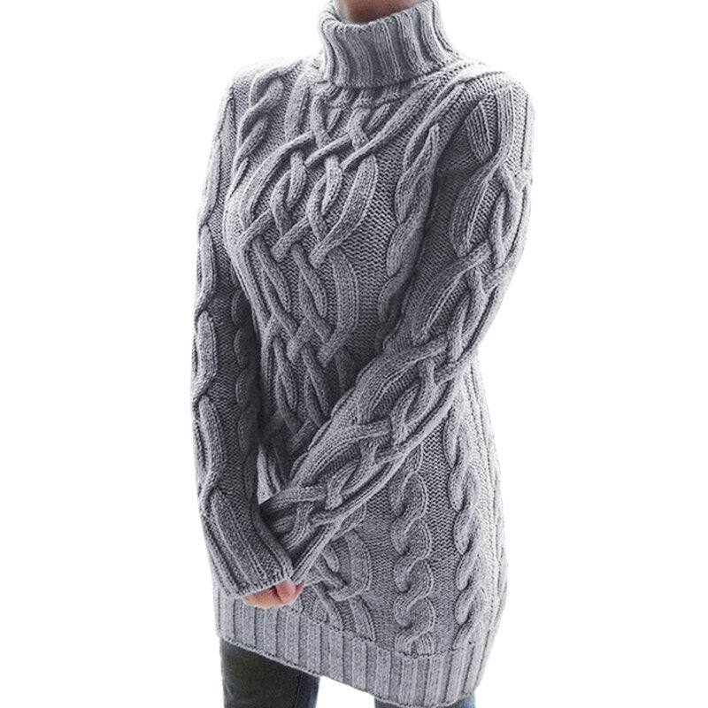 Women's Turtleneck Cable-Knit Sweater Dress