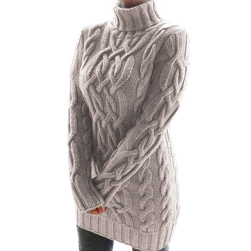 Women's Turtleneck Cable-Knit Sweater Dress