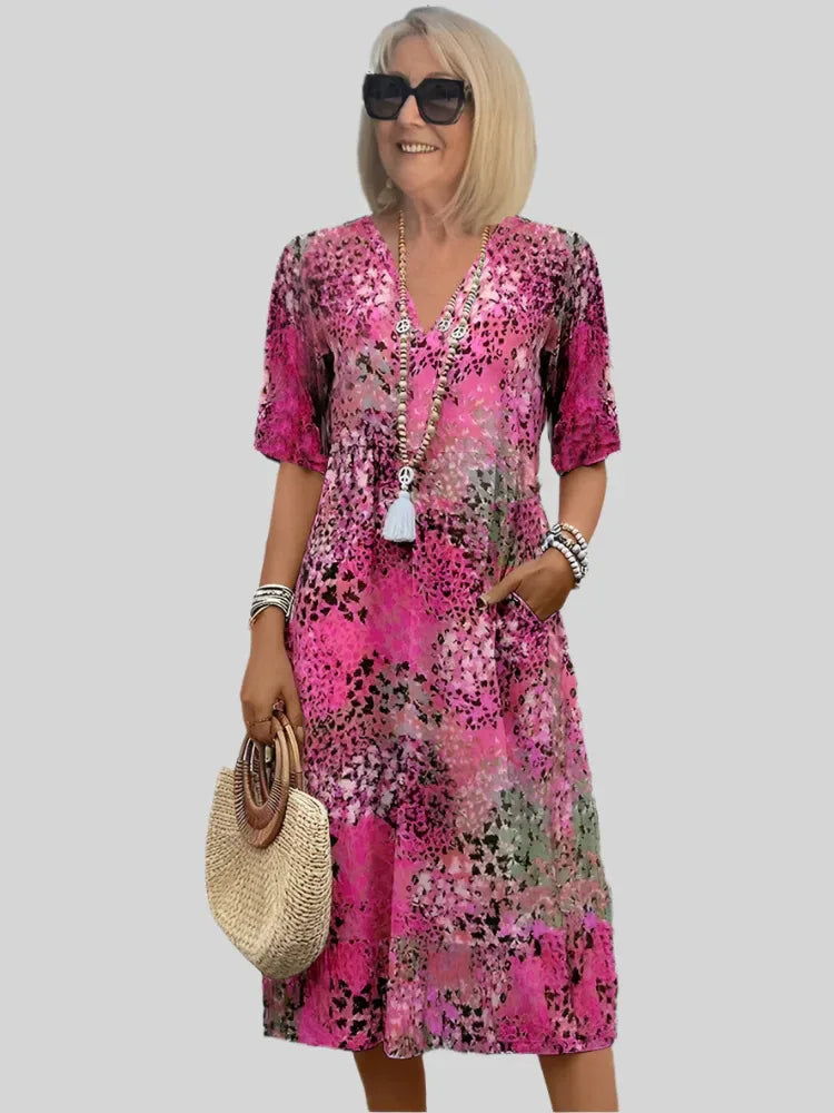 Women's V-Neck A-Line Midi Dress