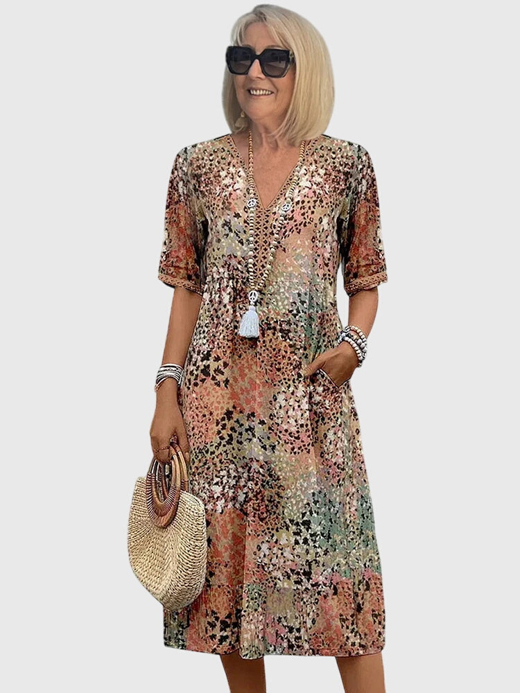 Women's V-Neck A-Line Midi Dress