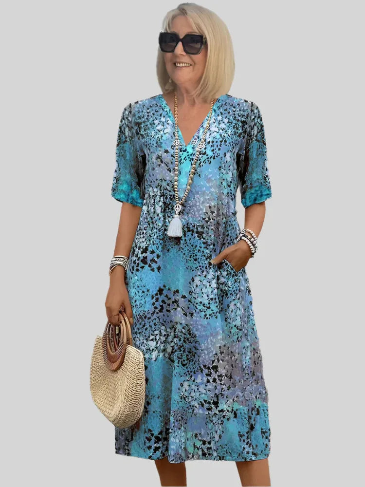 Women's V-Neck A-Line Midi Dress
