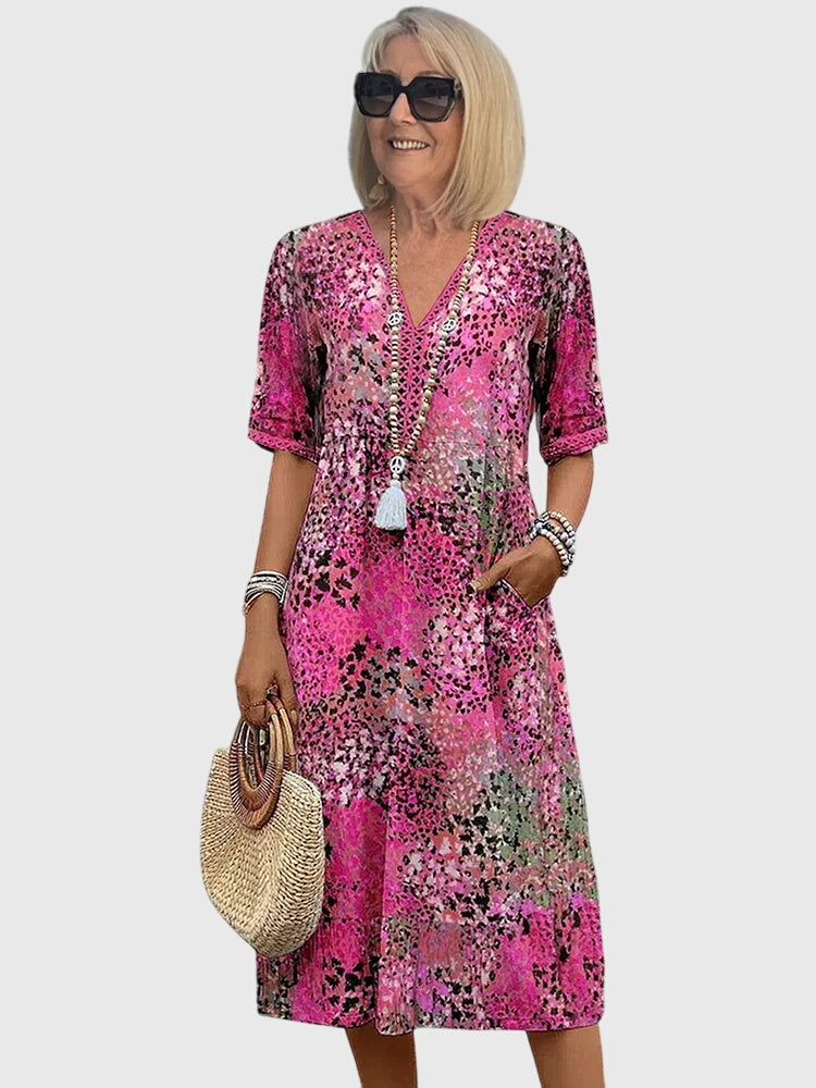 Women's V-Neck A-Line Midi Dress