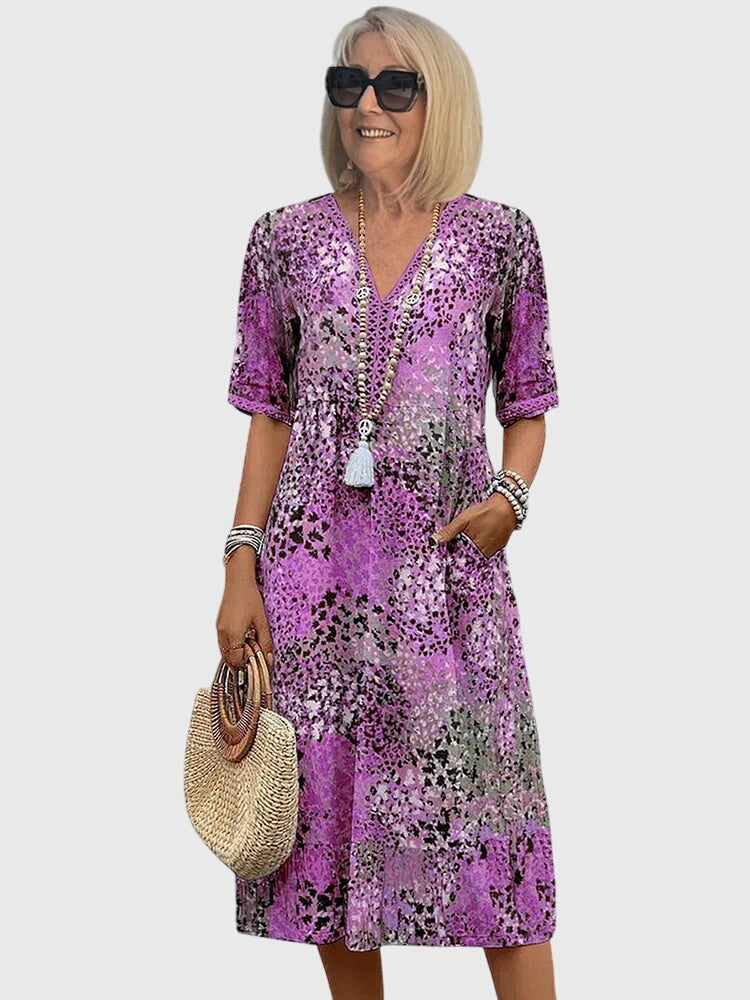 Women's V-Neck A-Line Midi Dress