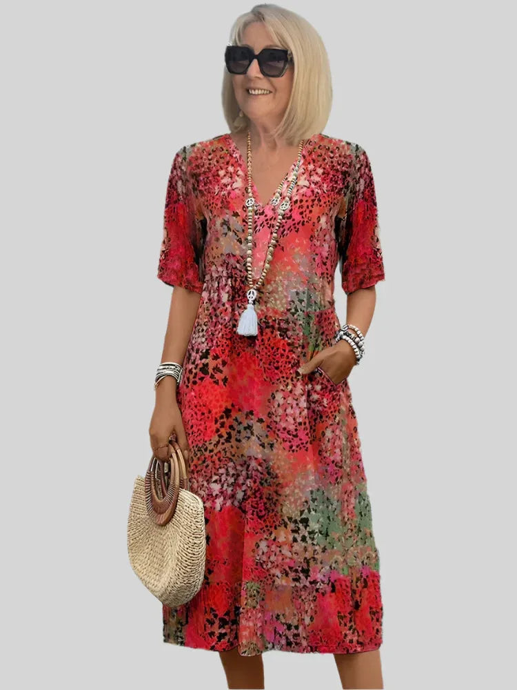 Women's V-Neck A-Line Midi Dress