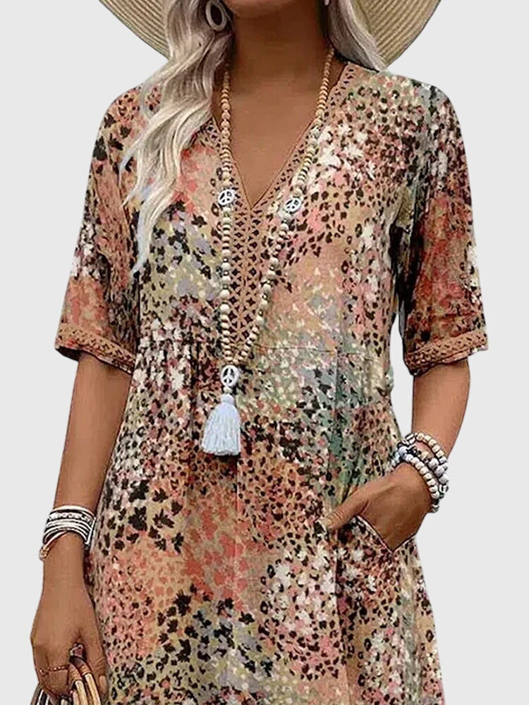 Women's V-Neck A-Line Midi Dress