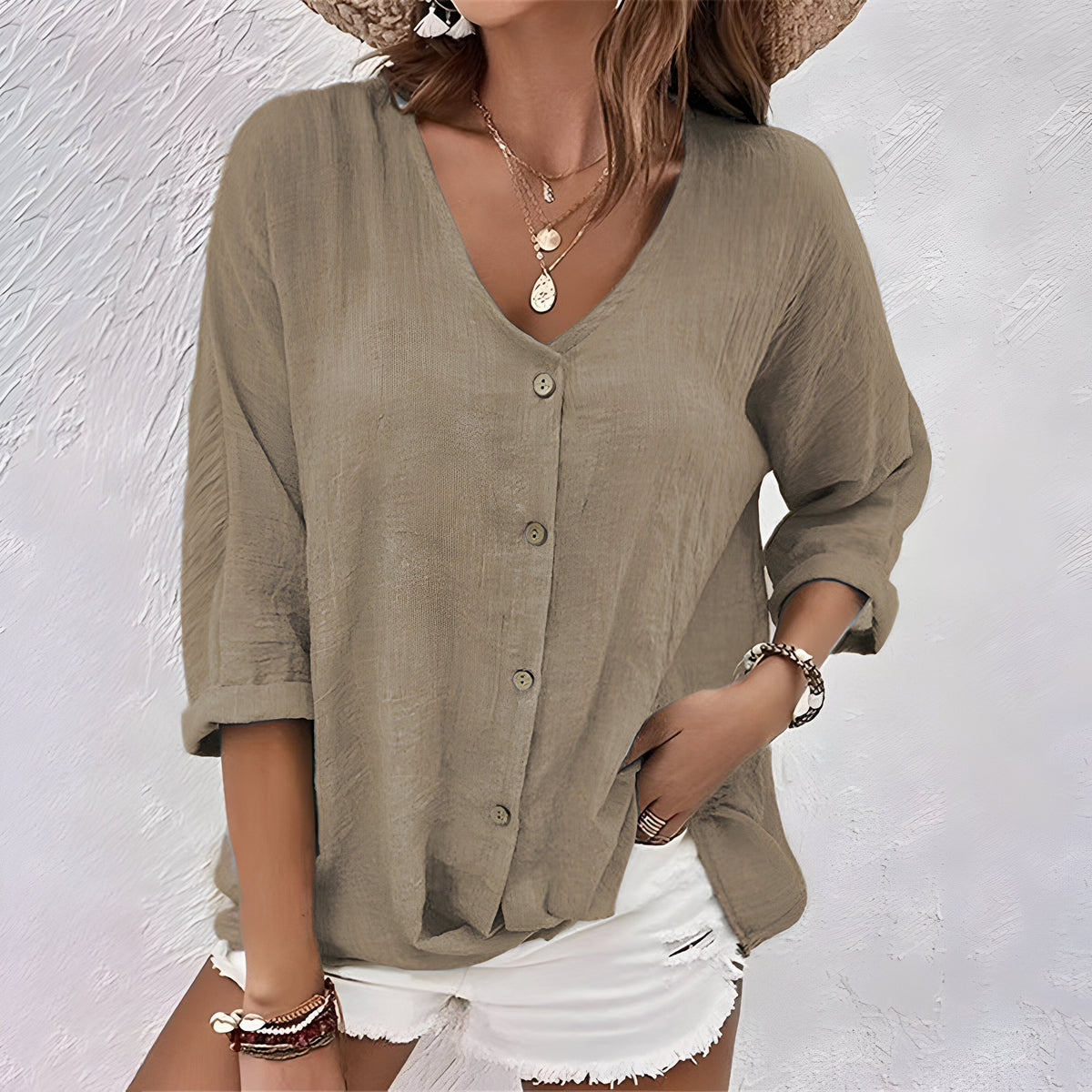 Women's V-Neck Button-Down Blouse