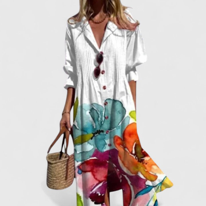 Women's V-Neck Button-Down Maxi Dress