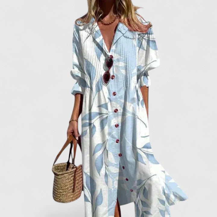Women's V-Neck Button-Down Maxi Dress