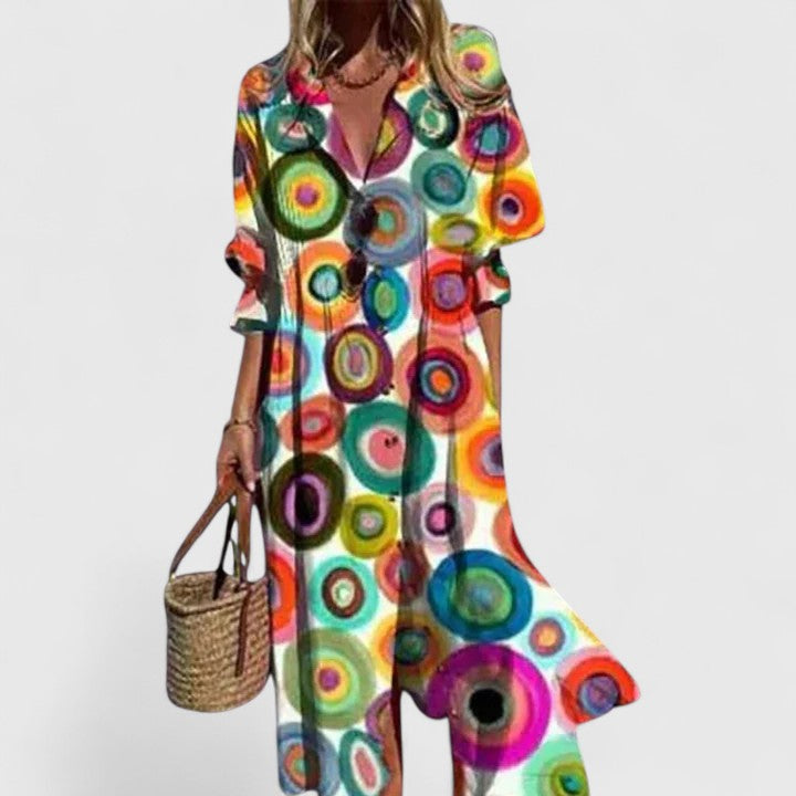 Women's V-Neck Button-Down Maxi Dress