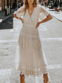 Women's V-Neck Lace A-Line Midi Dress