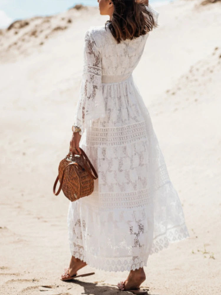 Women's V-Neck Lace Maxi Dress