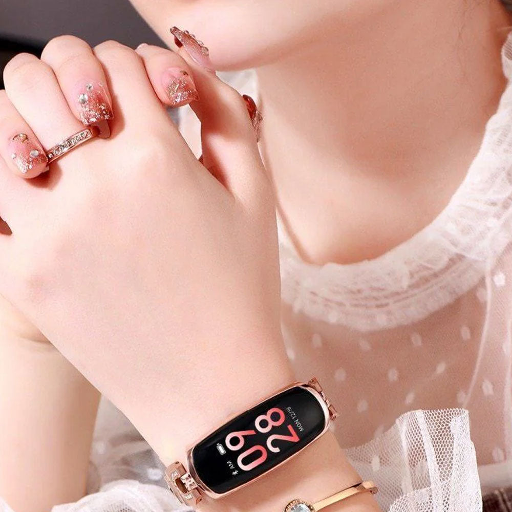 Women's Waterproof Smart Fitness Tracker Bracelet with Heart Rate and Blood Pressure Monitor