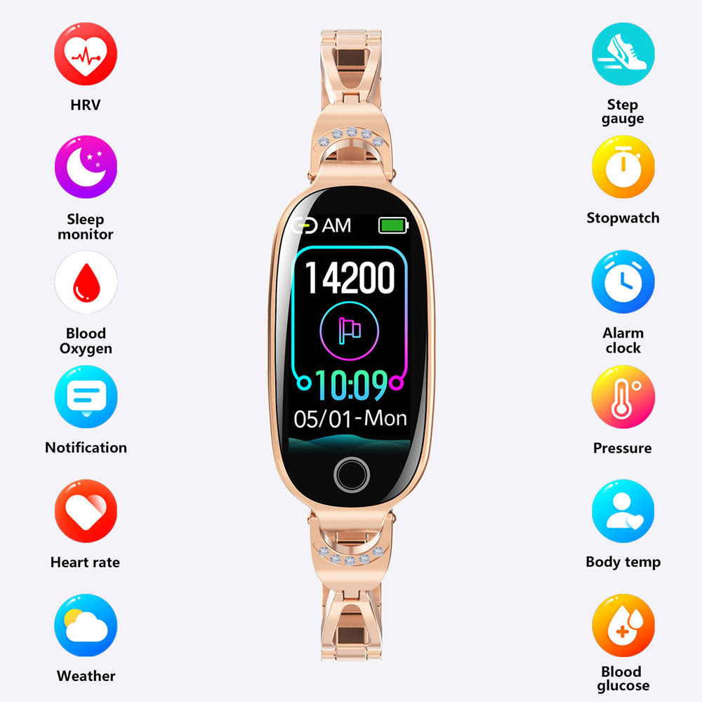 Women's Waterproof Smart Fitness Tracker Bracelet with Heart Rate and Blood Pressure Monitor