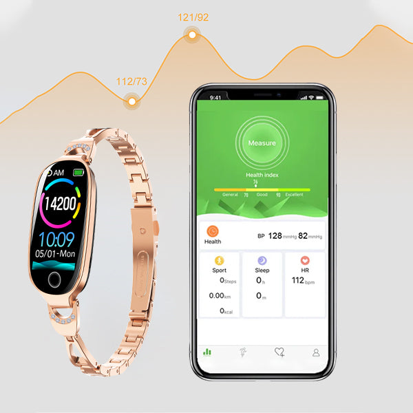 Women's Waterproof Smart Fitness Tracker Bracelet with Heart Rate and Blood Pressure Monitor