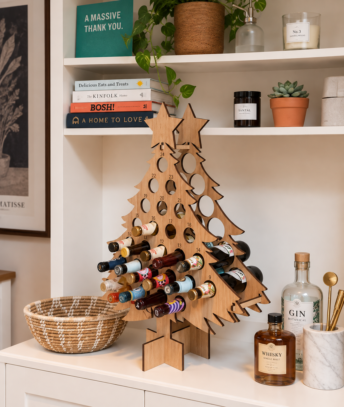 Wooden Advent Calendar with 24 Compartments for Christmas Countdown - Reusable Christmas Decoration