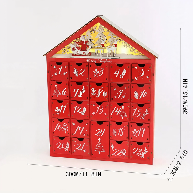 Wooden Christmas Advent Calendar with 24 Compartments