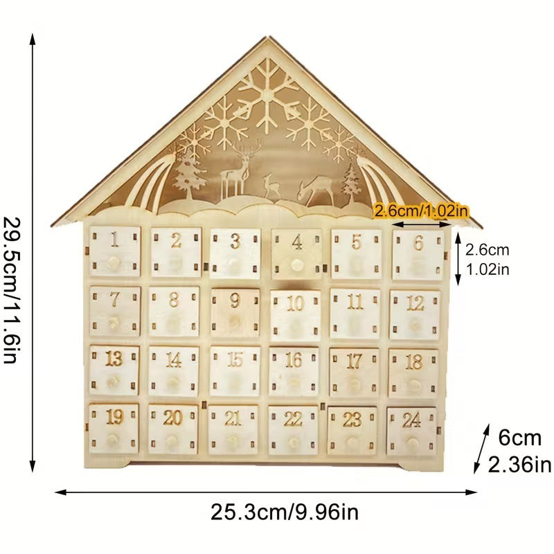 Wooden Christmas Advent Calendar with 24 Compartments