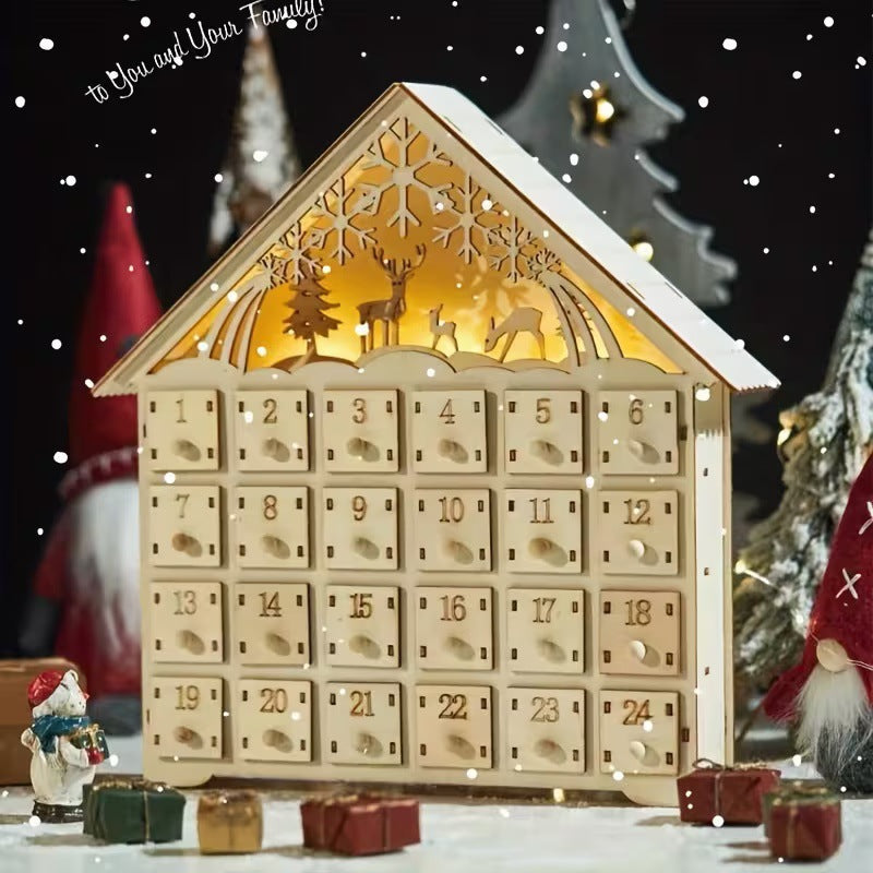 Wooden Christmas Advent Calendar with 24 Compartments