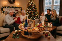 Wooden Christmas Serving Board with Wine and Snack Holders
