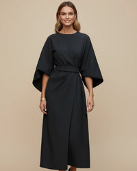 Wrap Midi Dress with Puff Sleeves
