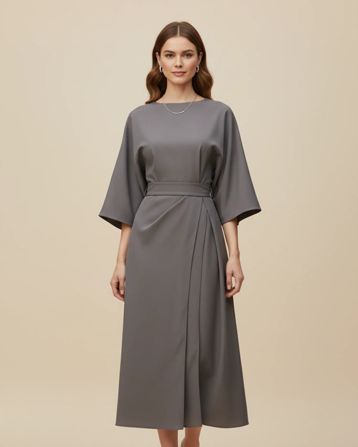 Wrap Midi Dress with Puff Sleeves
