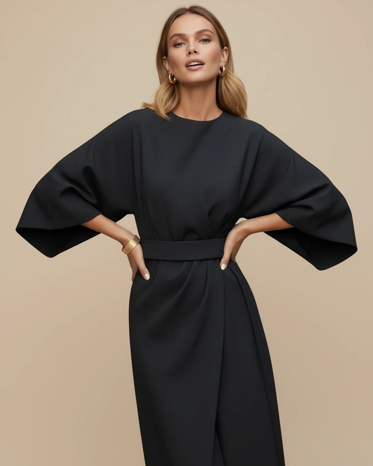 Wrap Midi Dress with Puff Sleeves