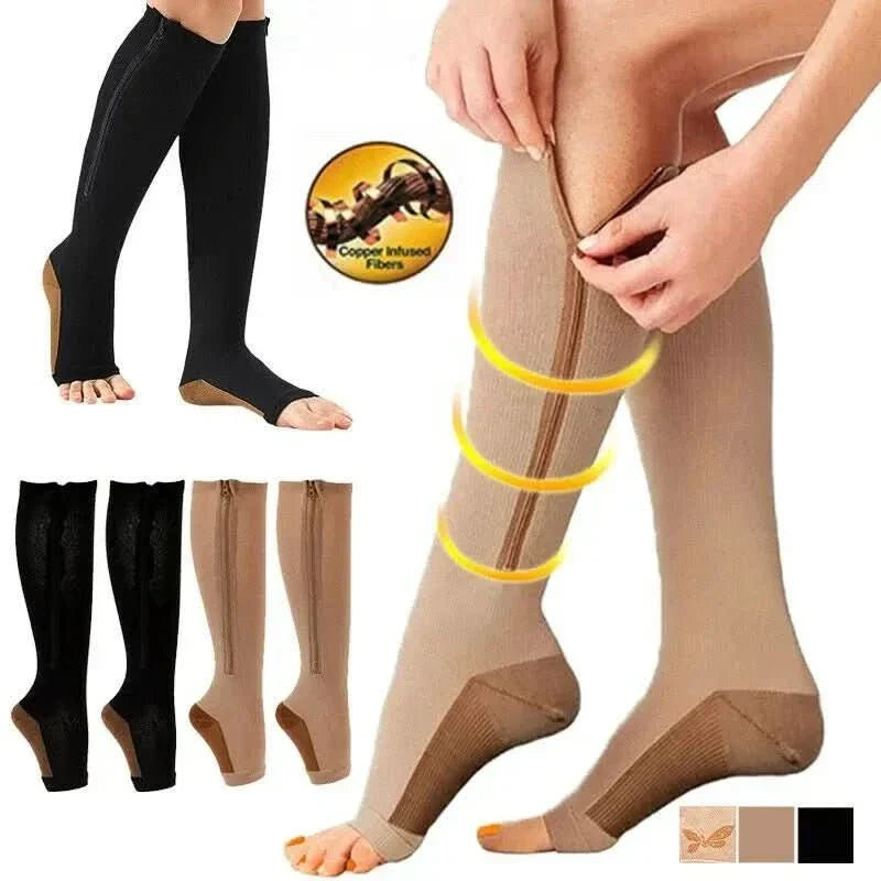 Zipper Compression Socks for Support and Relief